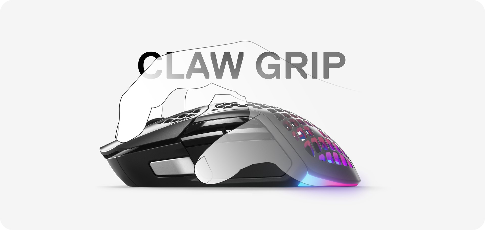 A hand using the Aerox 5 Wireless mouse with a claw grip.