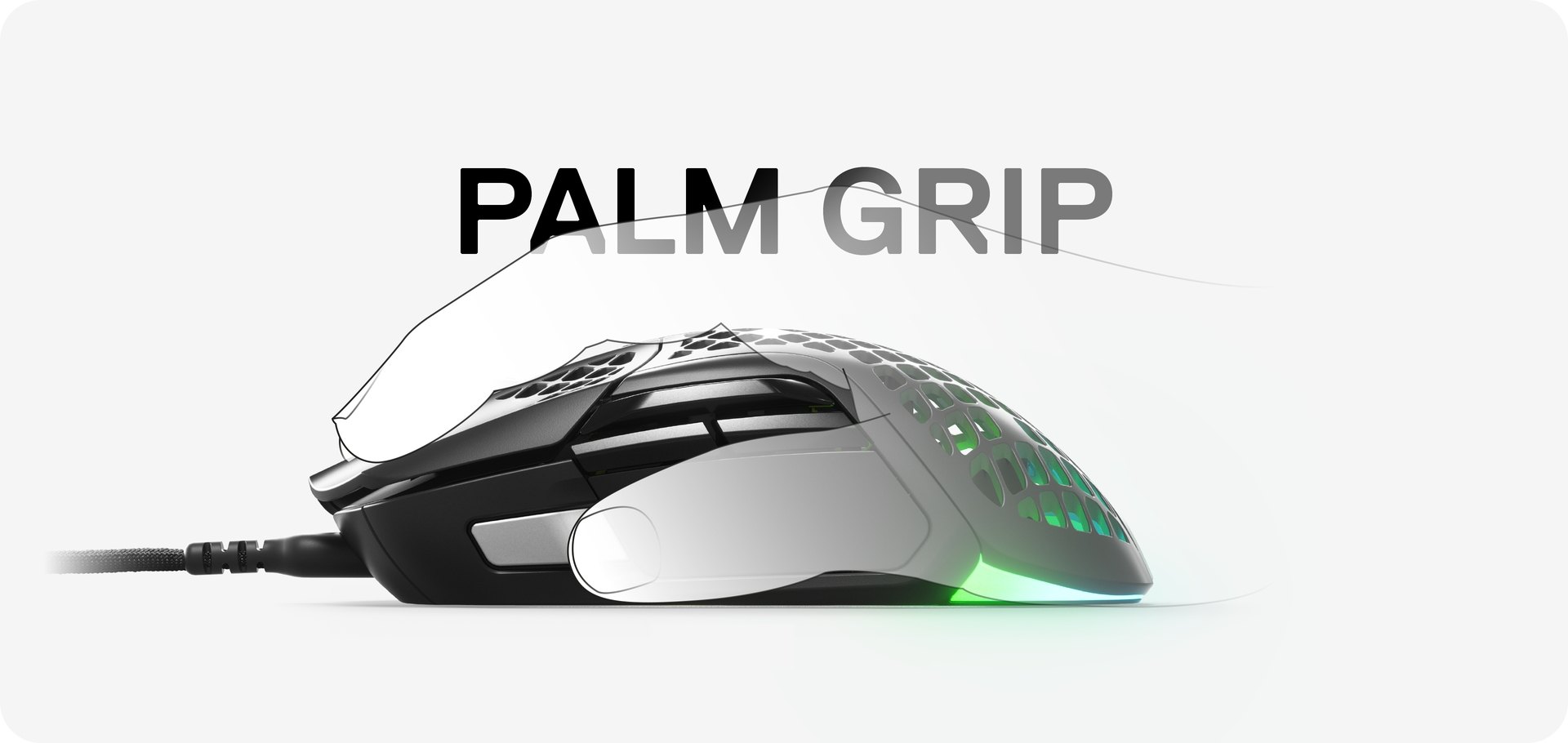 A hand using the Aerox 5 mouse with a claw grip.