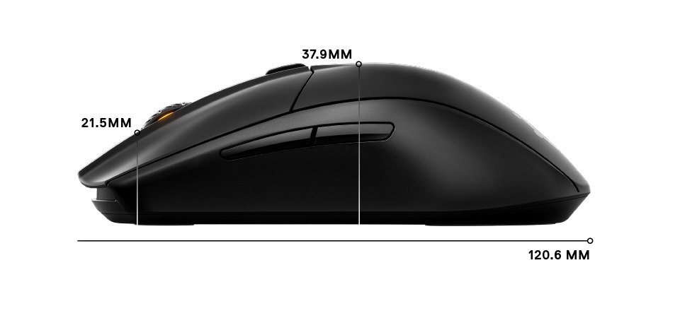 Rival 3 Wireless side dimensions: length 120.6mm, height front 21.5mm, height middle 37.9mm