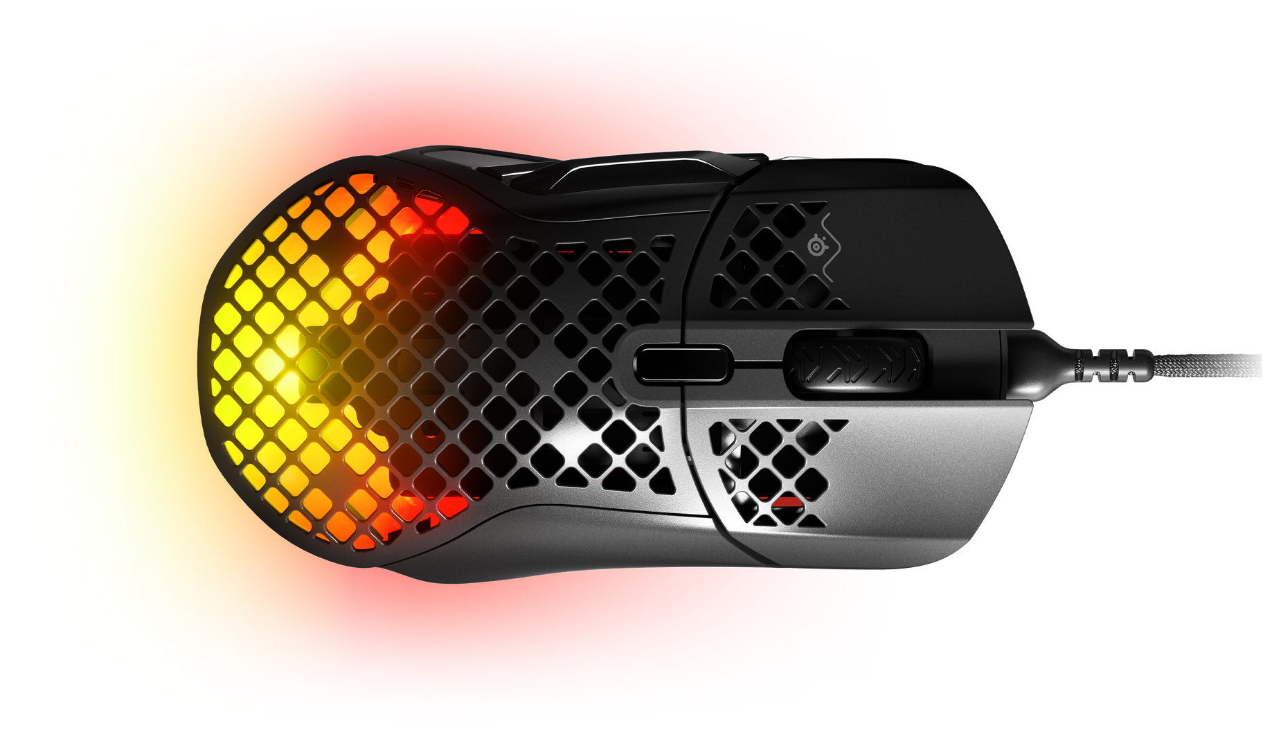 
 A top-down view of the Aerox 5 mouse.
 