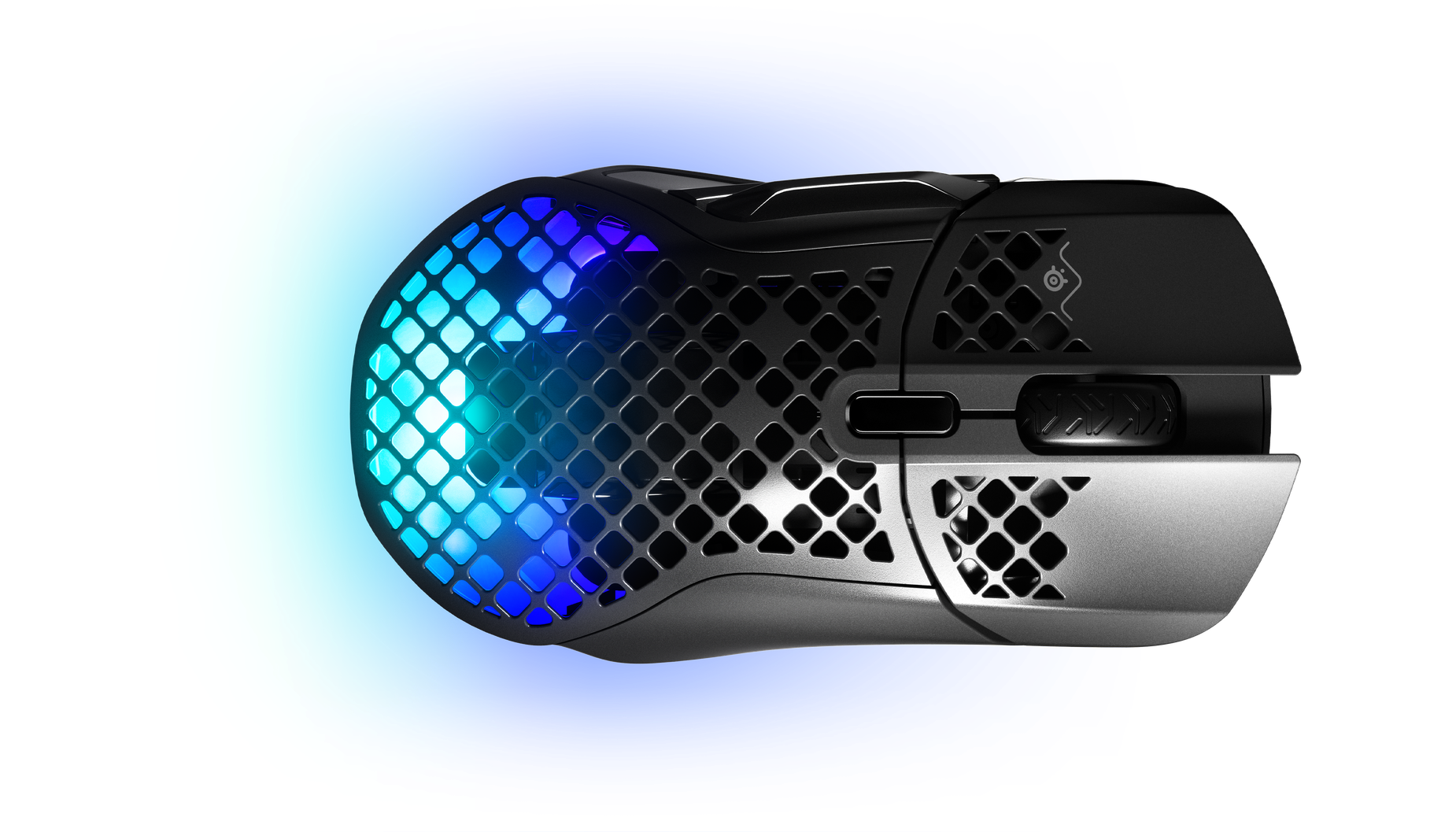 
 A top-down view of the Aerox 5 Wireless mouse.
 