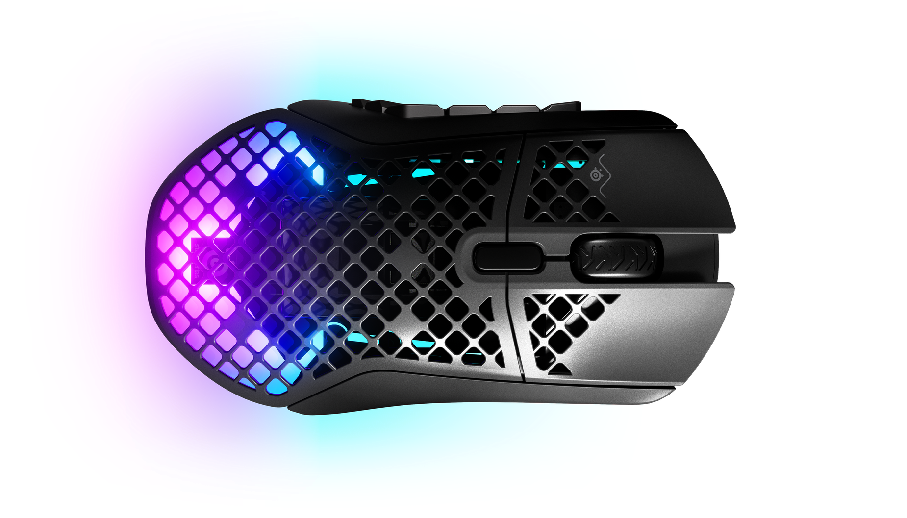 
 A top-down view of the Aerox 9 Wireless mouse.
 