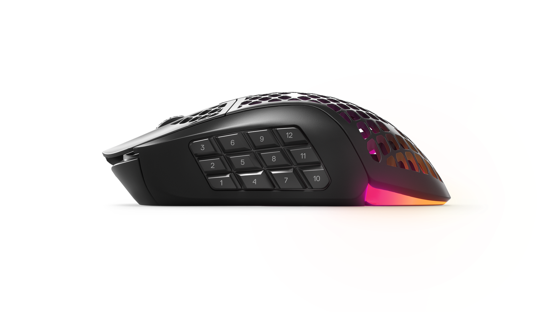 
 A side view of the Aerox 9 Wireless mouse showing off its numerous buttons.
 