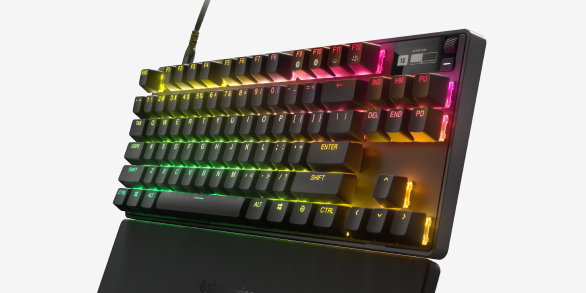 
 A front view of the Apex Pro TKL keyboard.
 