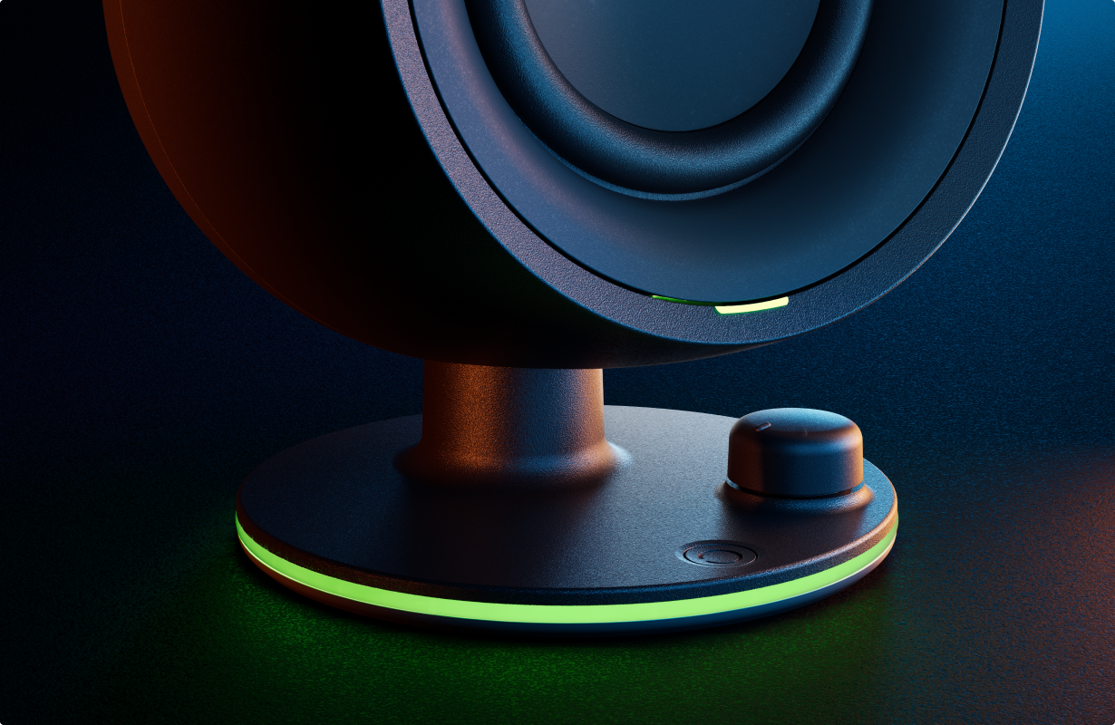 A close up of the Arena 7 speaker control dial.