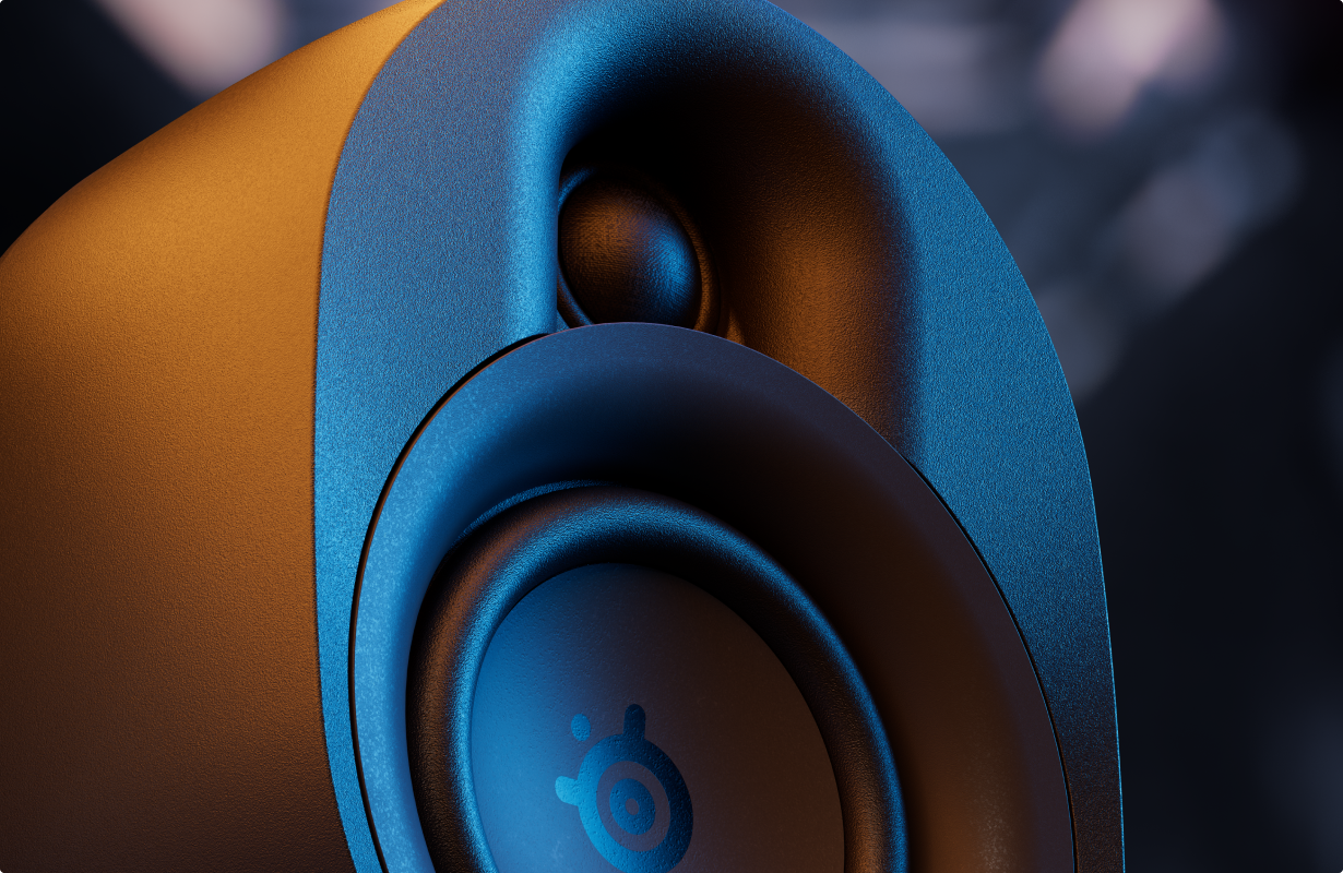 A close up look at the organic fiber and silk drivers on an Arena 7 speaker.