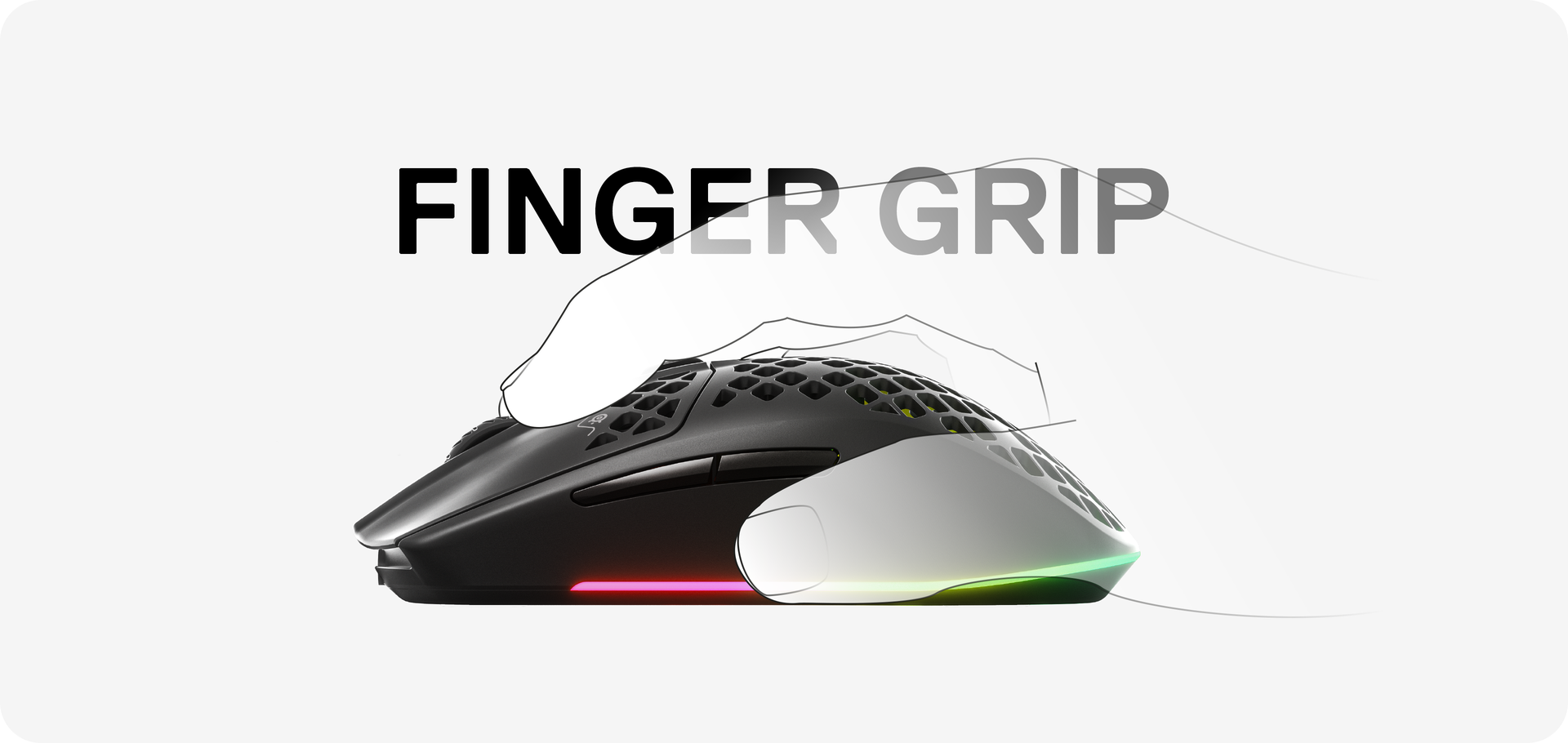 Example of an Aerox 3 Wireless 2022 gaming mouse being used with a finger grip.